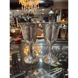 Pair of Sterling Silver Water Goblets Chalice Form Cups Classic Estate Watrous